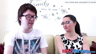 Cute girl with glasses gives skilled oral to nerdy gamer
