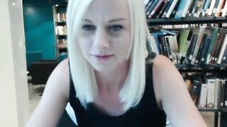 Shelly's risky public masturbation in library caught on camera